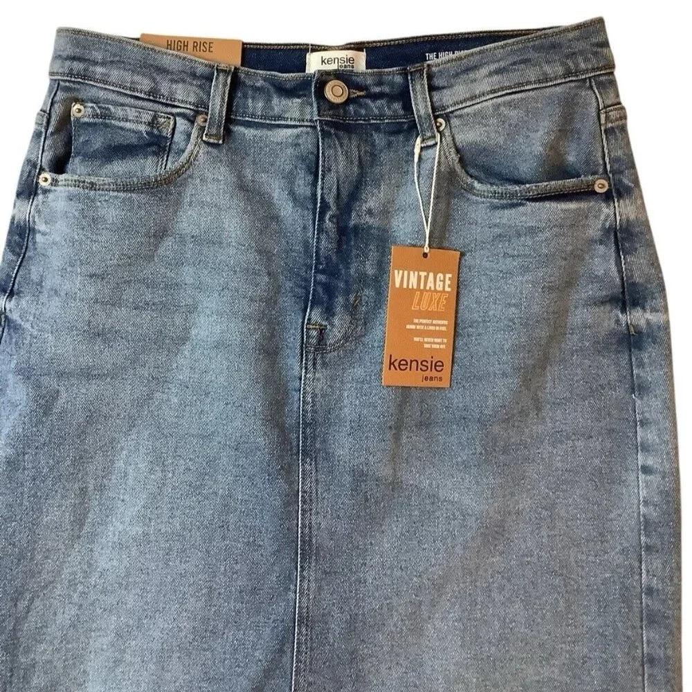 NWT Kensie The High Rise Fron Slit Long Denim Skirt Women Size 4/27